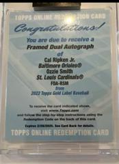 Cal Ripken Jr. , Ozzie Smith #FDA-RSM Baseball Cards 2022 Topps Gold Label Framed Dual Autographs Prices