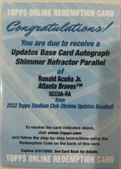 Ronald Acuna Jr. [Shimmer] #SCCUA-RA Baseball Cards 2022 Stadium Club Chrome Autographs Prices