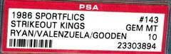 Strikeout Kings [Ryan, Valenzuela, Gooden] Baseball Cards 1986 Sportflics Prices