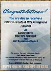 Anthony Rizzo #22GHA-AR Baseball Cards 2023 Topps 2022 Greatest Hits Autographs Prices