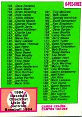 Checklist 133-264 Baseball Cards 1984 O Pee Chee Prices