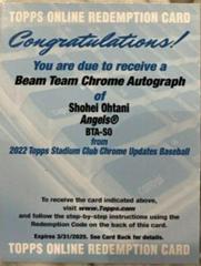 Shohei Ohtani #BTA-SO Baseball Cards 2022 Stadium Club Chrome Beam Team Autographs Prices