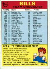 Buffalo Bills Football Cards 1974 Topps Team Checklists Prices