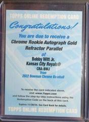 Bobby Witt Jr. [Gold Refractor] Baseball Cards 2022 Bowman Chrome Rookie Autographs Prices