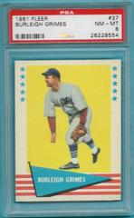 Burleigh Grimes #37 Baseball Cards 1961 Fleer Prices