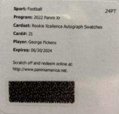 George Pickens Football Cards 2022 Panini XR Rookie Xcellence Autograph Swatches Prices