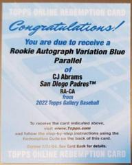 CJ Abrams [Blue] Baseball Cards 2022 Topps Gallery Rookie Autographs Prices