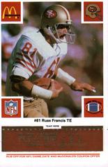 Russ Francis [Orange] #81 Football Cards 1986 McDonald's 49ers Prices