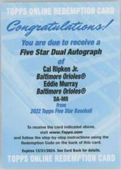 Eddie Murray / Cal Ripken Jr. #DA-MR Baseball Cards 2022 Topps Five Star Dual Autographs Prices