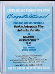 CJ Abrams [Blue] Baseball Cards 2022 Bowman Sterling Rookie Autographs Prices