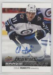 Cole Perfetti [Autograph] #RA-15 Hockey Cards 2021 Upper Deck Credentials Rookie Arrivals Prices