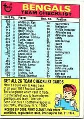 Cincinnati Bengals Football Cards 1974 Topps Team Checklists Prices