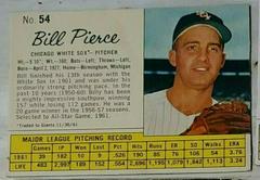 Bill Pierce [Hand Cut] #54 Baseball Cards 1962 Jell O Prices