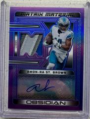 Amon-Ra St. Brown [Electric Etch Purple Flood FOTL] #10 Football Cards 2023 Panini Obsidian Matrix Material Autograph Prices