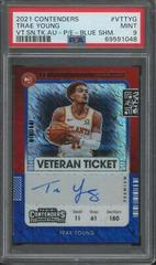 Trae Young [Premium Edition Blue Shimmer] #VT-TYG Basketball Cards 2021 Panini Contenders Veteran Ticket Autograph Prices