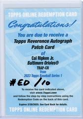 Cal Ripken Jr. Baseball Cards 2023 Topps Series 1 Reverence Autograph Patch Prices