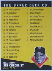 Checklist #46-90 [Willie Mays] Baseball Cards 1994 Upper Deck All Time Heroes Prices
