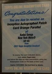 Kodai Senga [Orange] #IAP-KS Baseball Cards 2023 Topps Inception Autograph Patch Prices