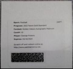 George Pickens [Platinum] #GDA-GPI Football Cards 2022 Panini Gold Standard Golden Debuts Autographs Prices