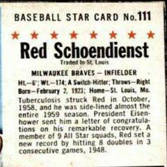 Red Schoendienst [Hand Cut] #111 Baseball Cards 1961 Post Cereal Prices