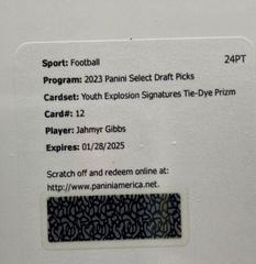 Jahmyr Gibbs [Tie Dye] #YS-JGI Football Cards 2023 Panini Select Draft Picks Youth Explosion Signatures Prices