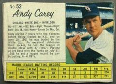 Andy Carey [Hand Cut] #52 Baseball Cards 1962 Jell O Prices