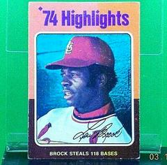 '74 Highlights [Lou Brock] #2 Baseball Cards 1975 Topps Prices