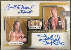 Stone Cold Steve Austin, Bret Hart #IR-BA Wrestling Cards 2022 Panini Prizm WWE Iconic Rivals Dual Autographs Prices