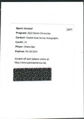 Shane Baz #RDJA-SB Baseball Cards 2022 Panini Chronicles Rookie Dual Jersey Autographs Prices