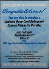 Julio Rodriguez [Orange] #SCCUA-JR Baseball Cards 2022 Stadium Club Chrome Autographs Prices