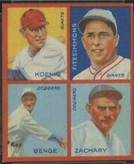 Benge, Fitzsimmons, Koenig, Zachary #8A Baseball Cards 1935 Goudey 4 in 1 Prices