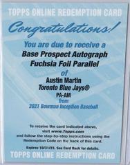Austin Martin [Fuchsia] #PA-AM Baseball Cards 2021 Bowman Inception Autographs Prices