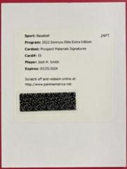 Josh H. Smith #PMS-JS Baseball Cards 2022 Panini Elite Extra Edition Prospect Materials Signatures Prices