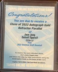 Jace Jung [Gold] Baseball Cards 2022 Bowman Draft Class of Autographs Prices