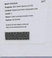 Cade Cunningham, Jalen Green [Asia] Basketball Cards 2021 Panini Spectra Rookie Dual Patch Autographs Prices