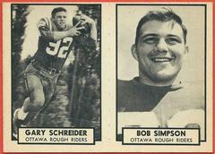 Gary Schreider, Bob Simpson Football Cards 1962 Topps CFL Prices