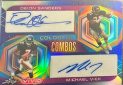 Deion Sanders, Michael Vick #CC-15 Football Cards 2023 Leaf Vivid Autographs Colorful Combos Prices