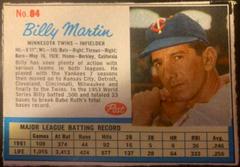 Billy Martin [Hand Cut] #84 Baseball Cards 1962 Post Cereal Prices