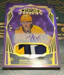 Juuso Parssinen [Design Variant Autograph Patch Purple] #155 Hockey Cards 2022 Upper Deck Stature Prices