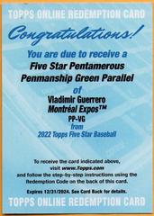 Vladimir Guerrero [Green] Baseball Cards 2022 Topps Five Star Pentamerous Penmanship Autographs Prices