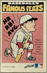 Rogers Hornsby Baseball Cards 1972 Fleer Famous Feats Prices