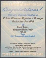 Oscar Colas [Orange] Baseball Cards 2022 Bowman Chrome Prime Signatures Prices