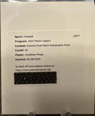 Jonathan Mingo [Ruby] #FDA-15 Football Cards 2023 Panini Legacy Futures Dual Patch Autographs Prices