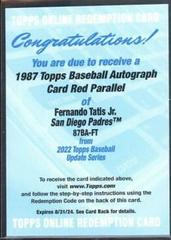 Fernando Tatis Jr. [Red] #87BA-FT Baseball Cards 2022 Topps Update 1987 Autographs Prices