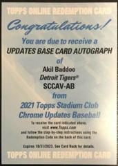 Akil Baddoo #SCCAV-AB Baseball Cards 2021 Stadium Club Chrome Autographs Prices