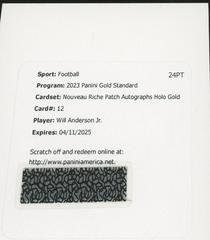 Will Anderson Jr. [Gold] #NR-12 Football Cards 2023 Panini Gold Standard Nouveau Riche Patch Autographs Prices