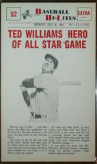 Ted Williams Hero #52 Baseball Cards 1960 NU Card Baseball Hi Lites Prices