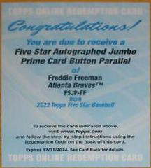 Freddie Freeman [Button] Baseball Cards 2022 Topps Five Star Autograph Jumbo Prime Prices