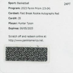 Hunter Tyson [Red] #35 Basketball Cards 2023 Panini Prizm Fast Break Rookie Autograph Prices