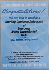 Druw Jones Baseball Cards 2023 Bowman Sterling Opulence Autographs Prices